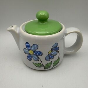 Vintage McCoy Pottery Gingham Floral Teapot White Blue Green Lid USA 129